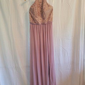 David's Bridesmaids Rose Glod Gown Open Back, Lace and Mesh Size 4